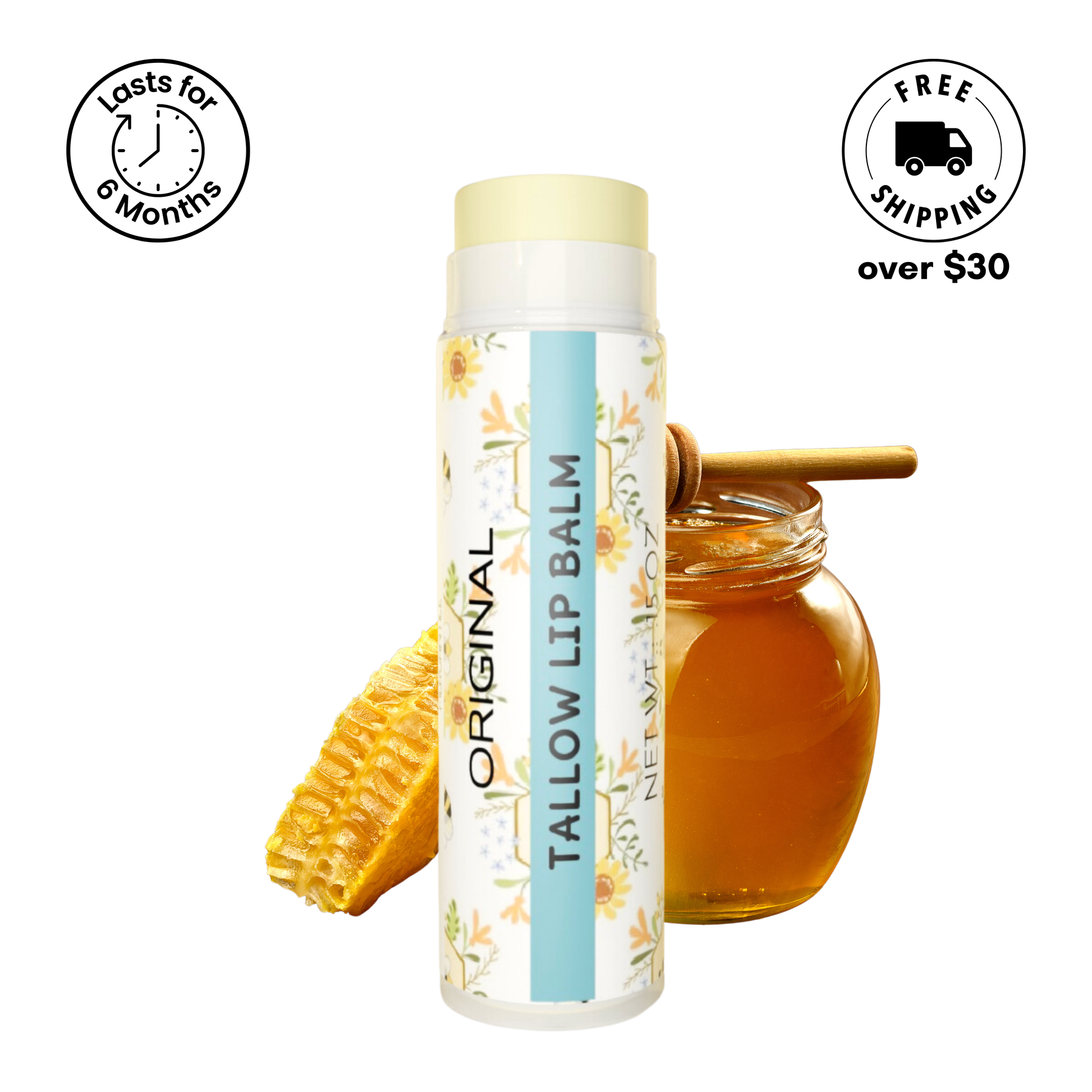 Tallow Lip Balm by Cattle Creek Mercantile, crafted with 100% grass-fed tallow, available in multiple flavors, deeply hydrating and nourishing for dry lips.