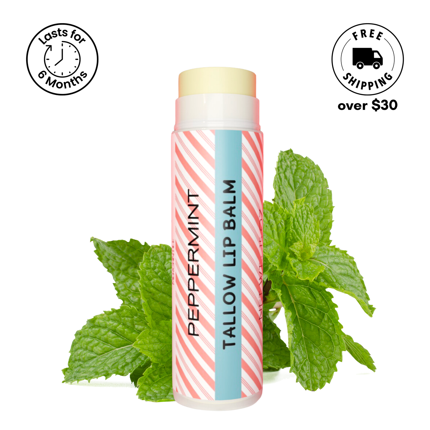 Tallow Lip Balm by Cattle Creek Mercantile, crafted with 100% grass-fed tallow, available in multiple flavors, deeply hydrating and nourishing for dry lips.