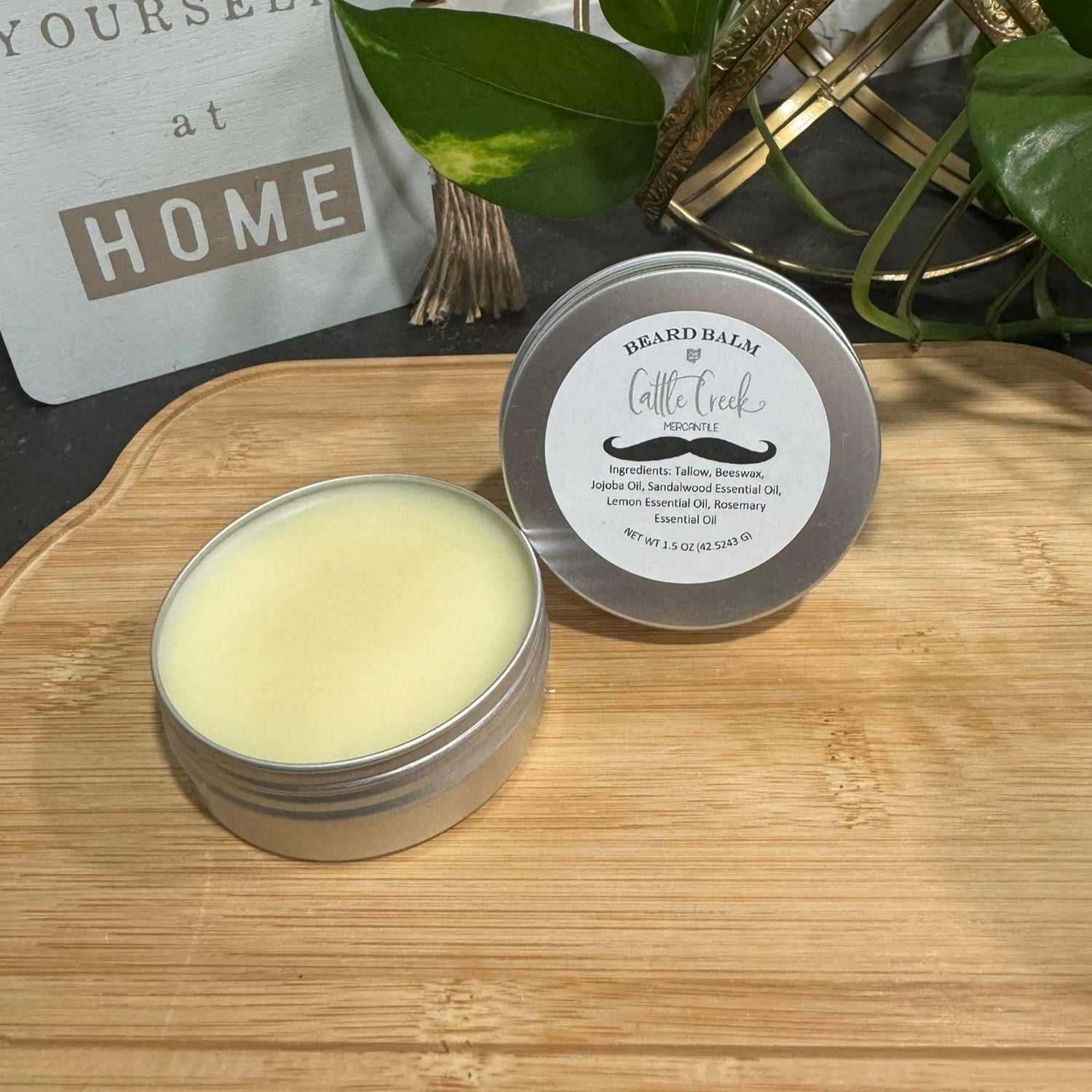 Conditioning and taming beard balm by Cattle Creek Mercantile, formulated to keep your beard soft, shiny, and healthy